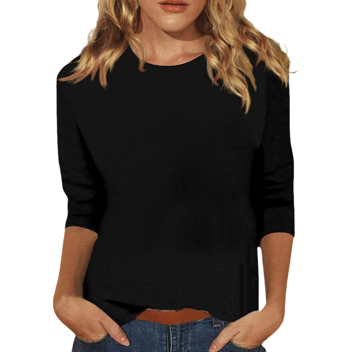 Women's 3/4 Sleeve Crew Neck Loose Casual T-Shirt