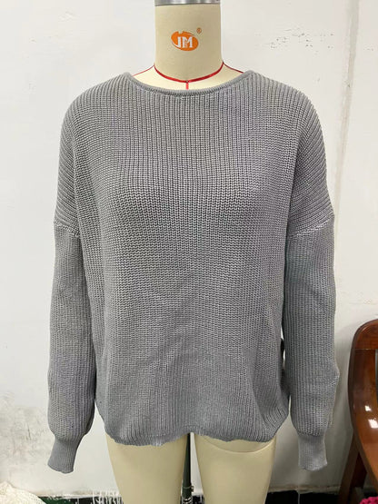 Women's One Shoulder V Neck Knit Sweater Long Sleeve