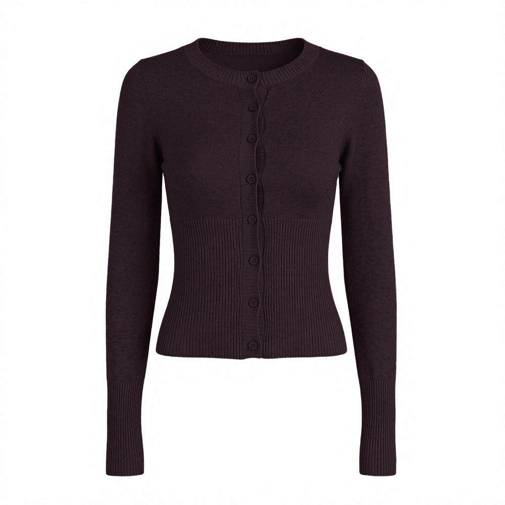 Women's Fitted Button Front Long Sleeve Knit Cardigan