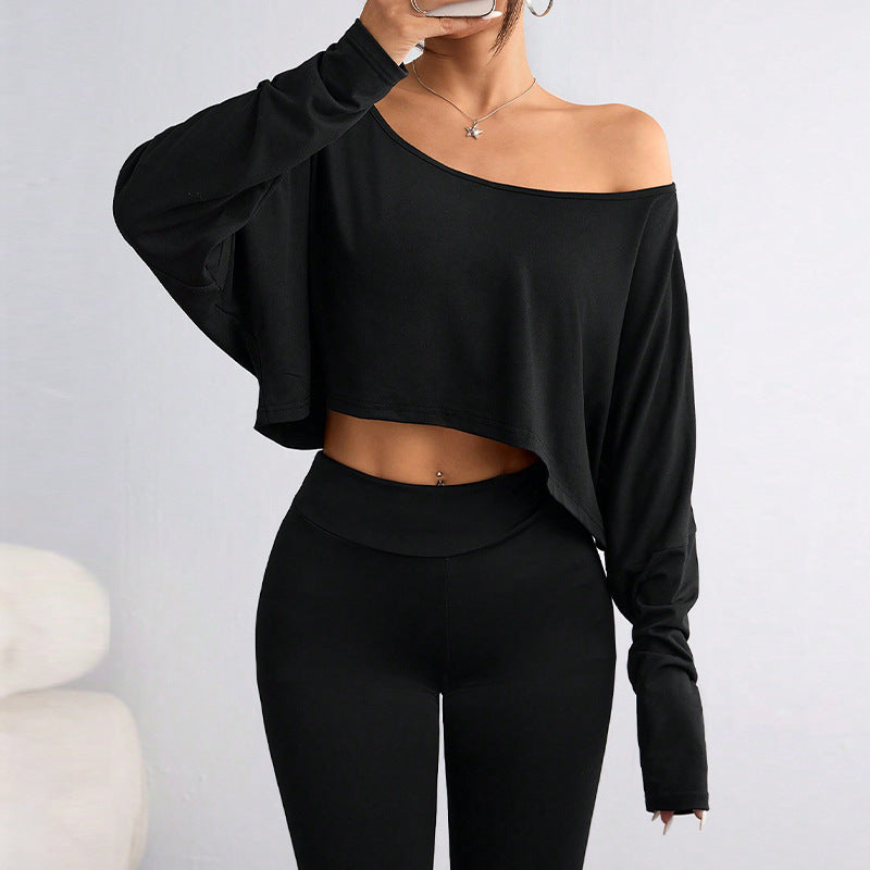 Off Shoulder Long Sleeve Crop Top Oversized Tee