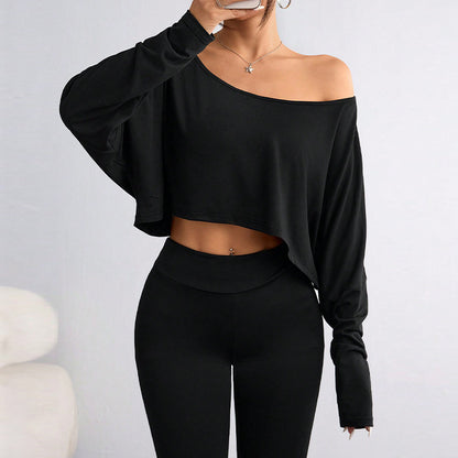 Off Shoulder Long Sleeve Crop Top Oversized Tee