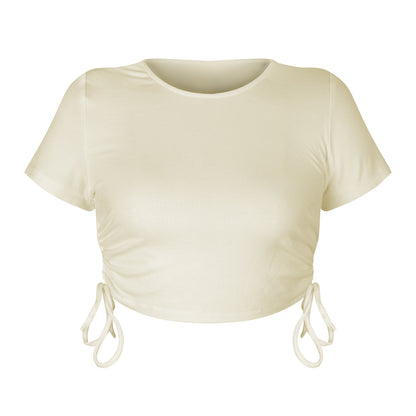 Buttoned Pit Strip Drawstring Short Sleeve T-shirt