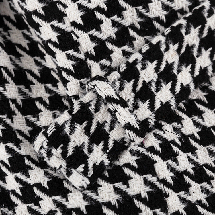 Women's Houndstooth Maxi Winter Coat Double Breasted Belted