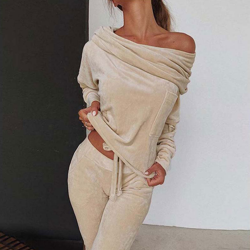 Women's Off Shoulder Velour Lounge Tracksuit Set