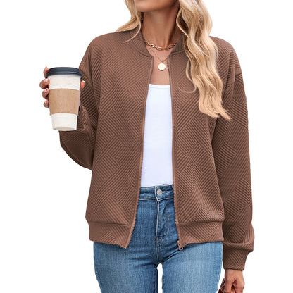 Women's Casual Zip Up Sweatshirt Jacket Long Sleeve Quilted