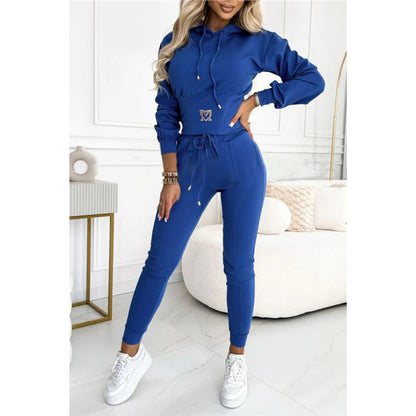 Women's Cinch Waist Hoodie Jogger 2pc Lounge Set