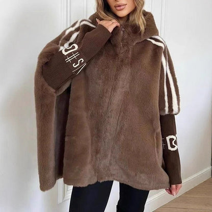 Women's Oversized Hooded Faux Fur Varsity Jacket