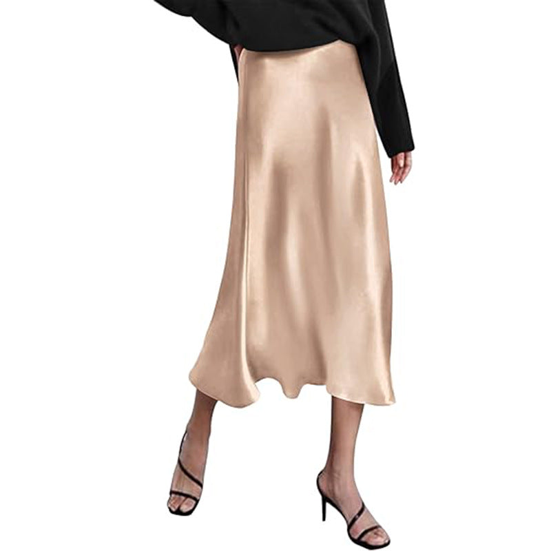 Women's Satin High-Waist Midi Skirt – Elegant Summer Slip Skirt