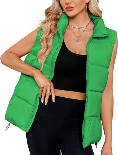 Women's Quilted Puffer Vest Stand Collar Sleeveless Jacket