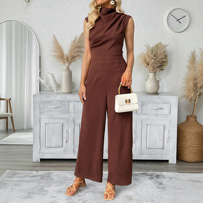 Cowl Neck Sleeveless Wide Leg Jumpsuit Workwear Chic