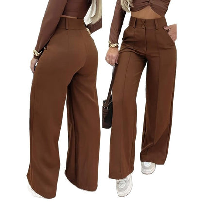 High Waist Wide Leg Pants Double Button Casual Trousers