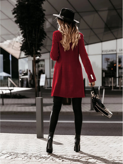 Womens Double Breasted Wool Blend Blazer Coat