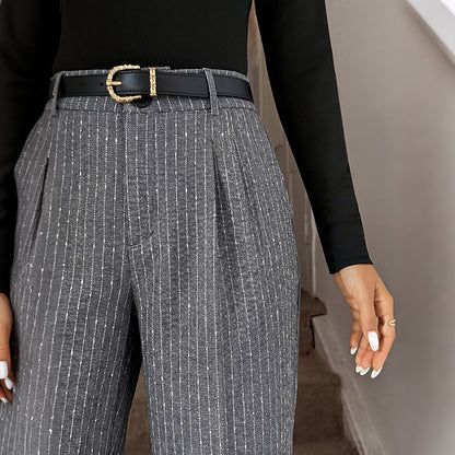 Pinstripe High Waist Wide Leg Dress Pants