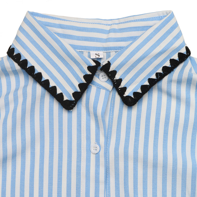 Blue Striped Oversized Button Down Shirt Long Sleeve