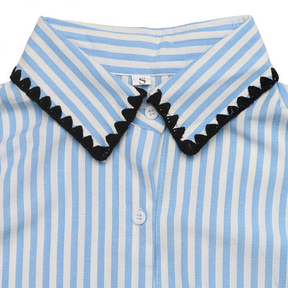 Blue Striped Oversized Button Down Shirt Long Sleeve