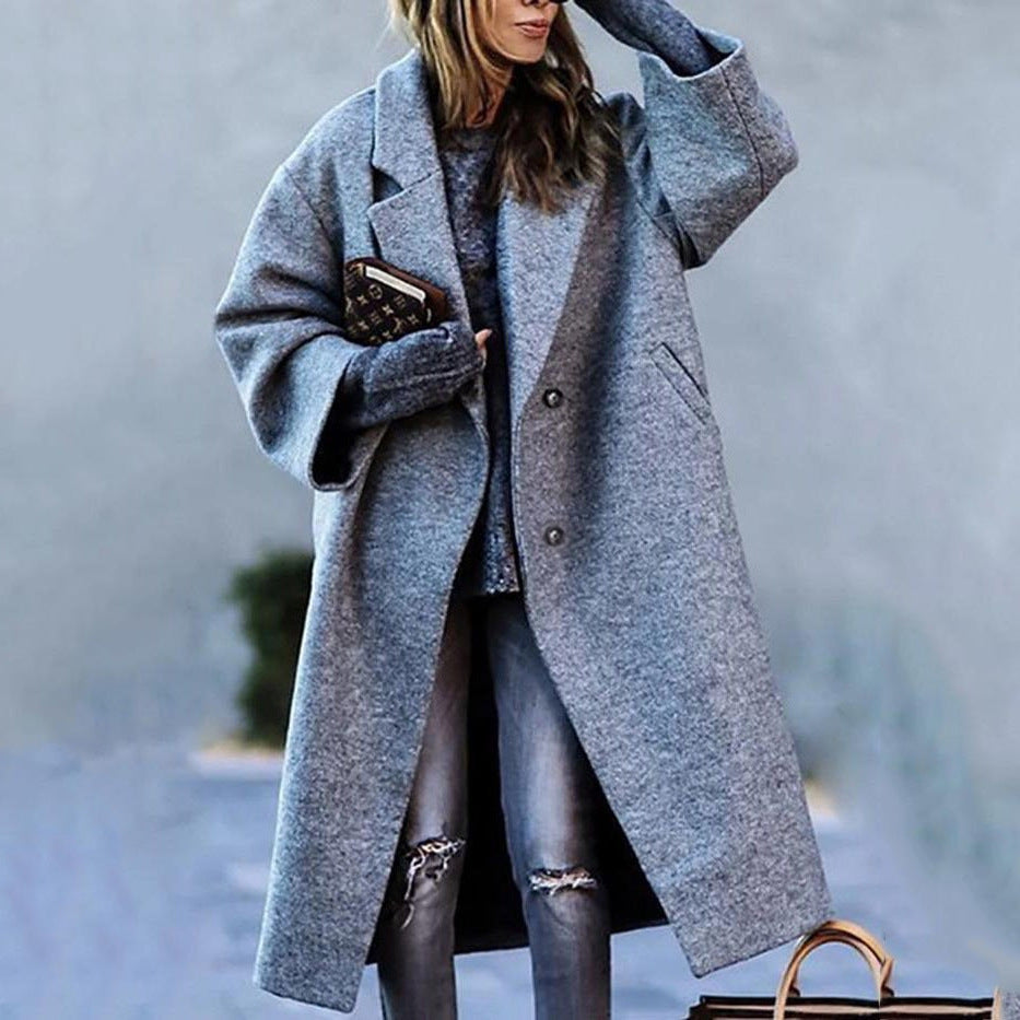 Womens Oversized Lapel Long Coat Double Breasted Winter