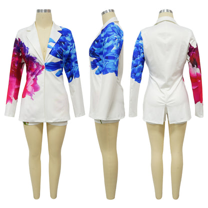 Women Graphic Blazer Shorts Set Sexy Two Piece