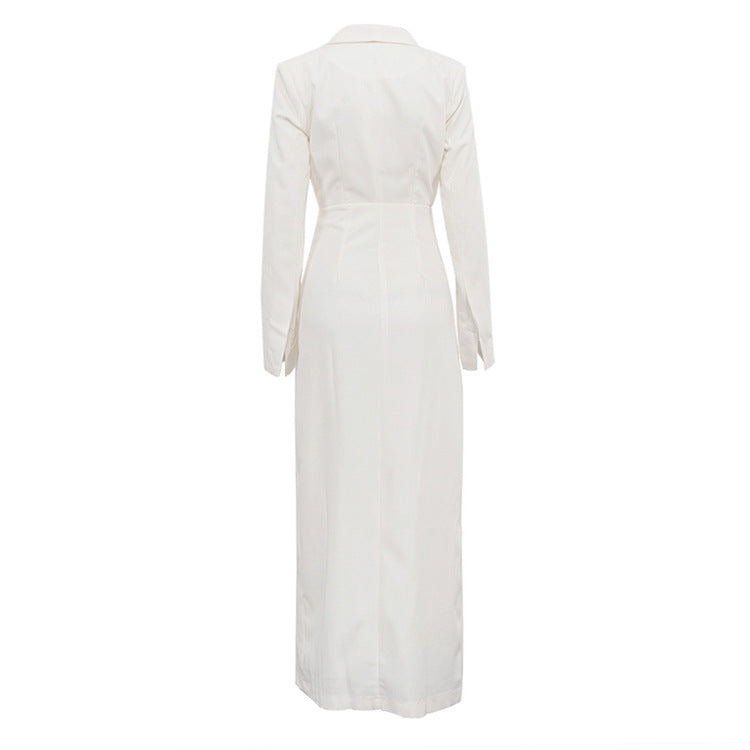 Elegant V-Neck Long Sleeve Front Slit Blazer Dress