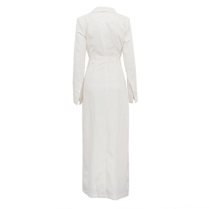 Elegant V-Neck Long Sleeve Front Slit Blazer Dress