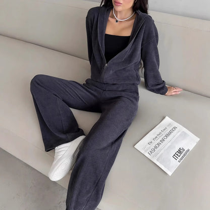 Women's 2 Piece Hoodie Wide Leg Pants Set