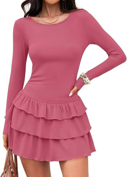Women's Long Sleeve Ruffle Tiered Mini Dress