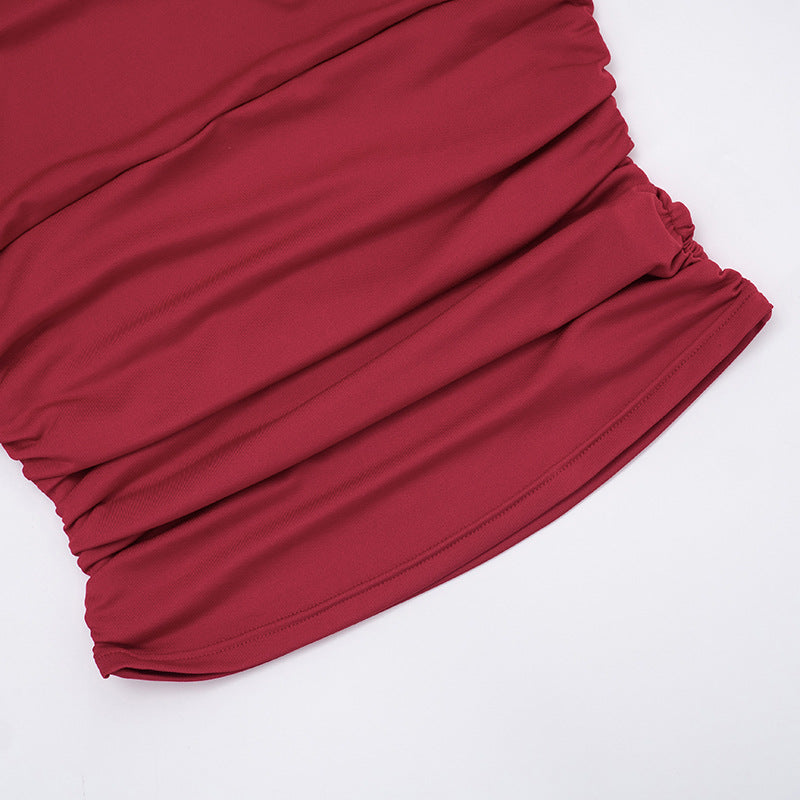 Women's Off Shoulder Ruched Long Sleeve Fitted Crop Top