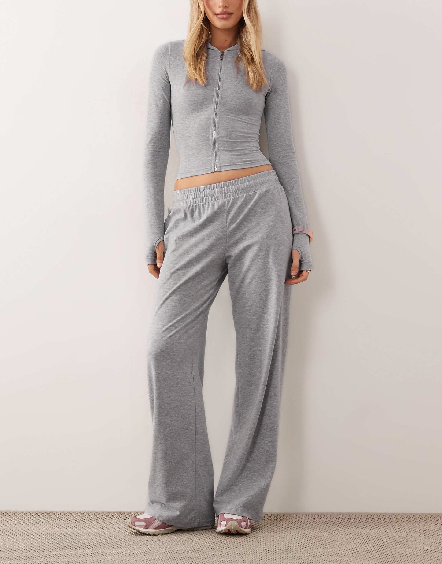 Women's Cropped Zip Hoodie & Wide Leg Pants Lounge Set