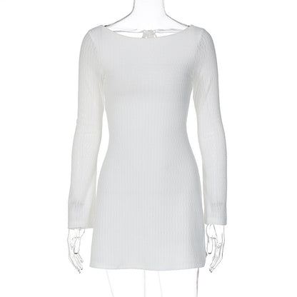 Sexy Backless Tie Long Sleeve Bodycon Mini Dress