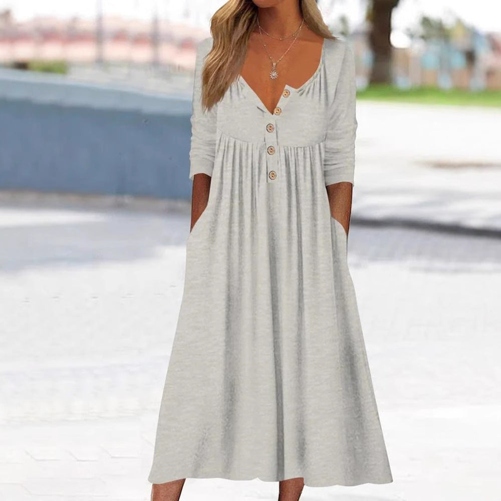 Women's Casual Long Sleeve Button Down Maxi Dress Pockets