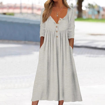 Women's Casual Long Sleeve Button Down Maxi Dress Pockets
