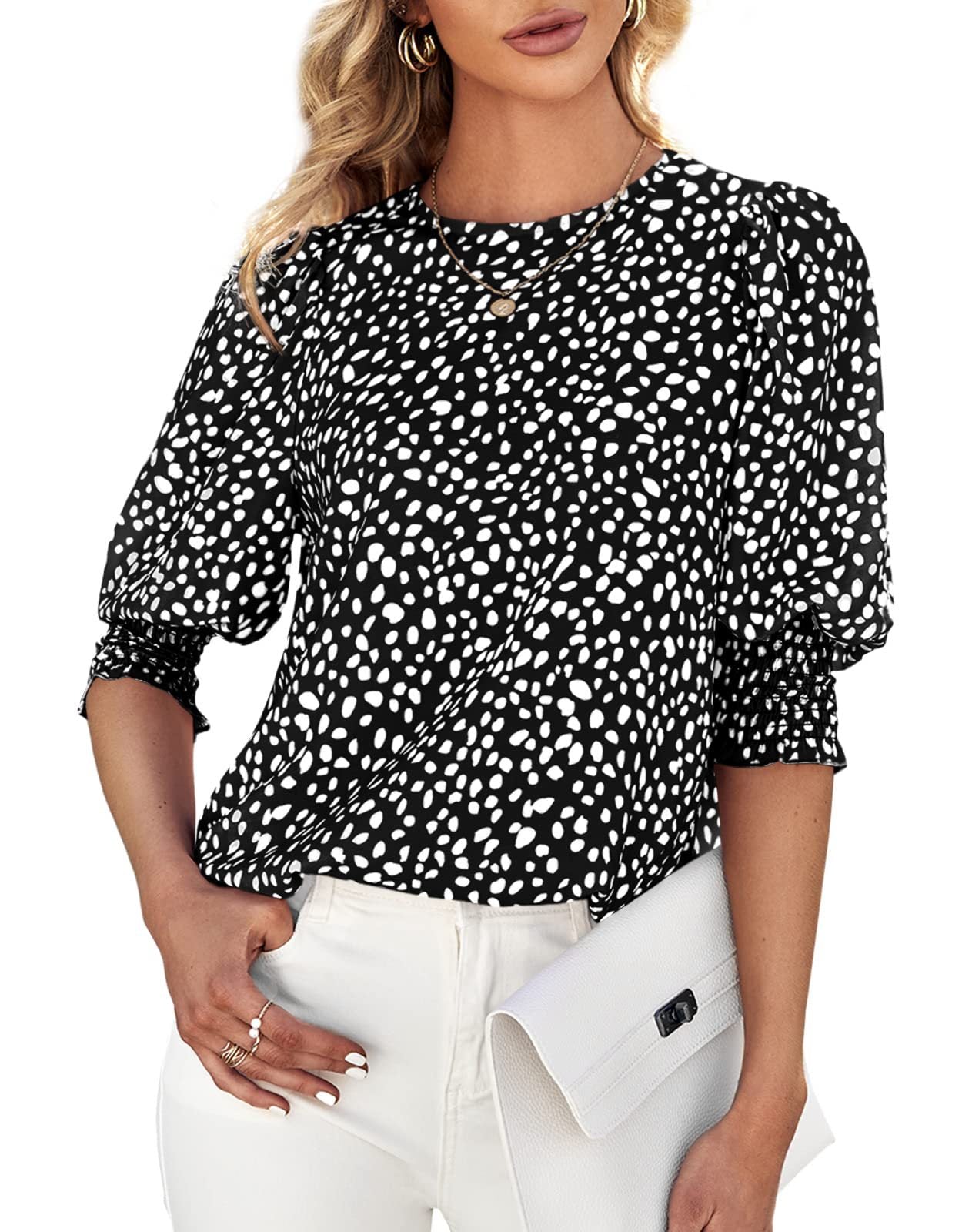 Loose Fit Printed Chiffon Short Sleeve Round Neck Shirt