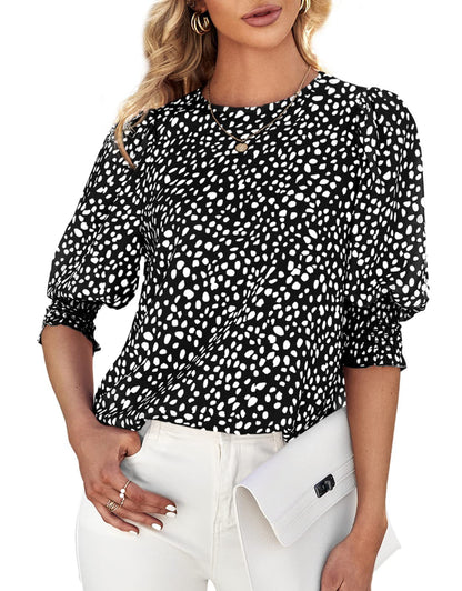 Loose Fit Printed Chiffon Short Sleeve Round Neck Shirt