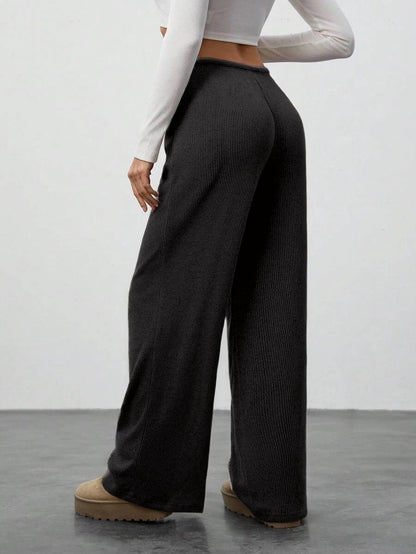 Women's Ribbed Drawstring Wide Leg Lounge Pants