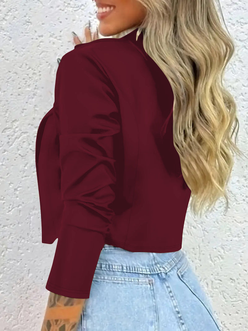 Women's Cropped Blazer Button Lapel Long Sleeve Jacket