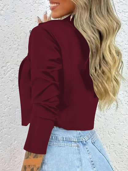 Women's Cropped Blazer Button Lapel Long Sleeve Jacket
