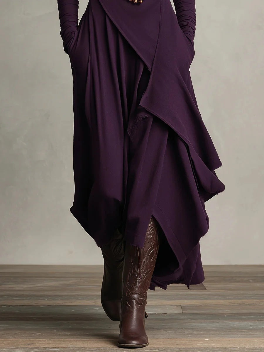 Long Sleeve Mock Neck Knit Draped Maxi Dress