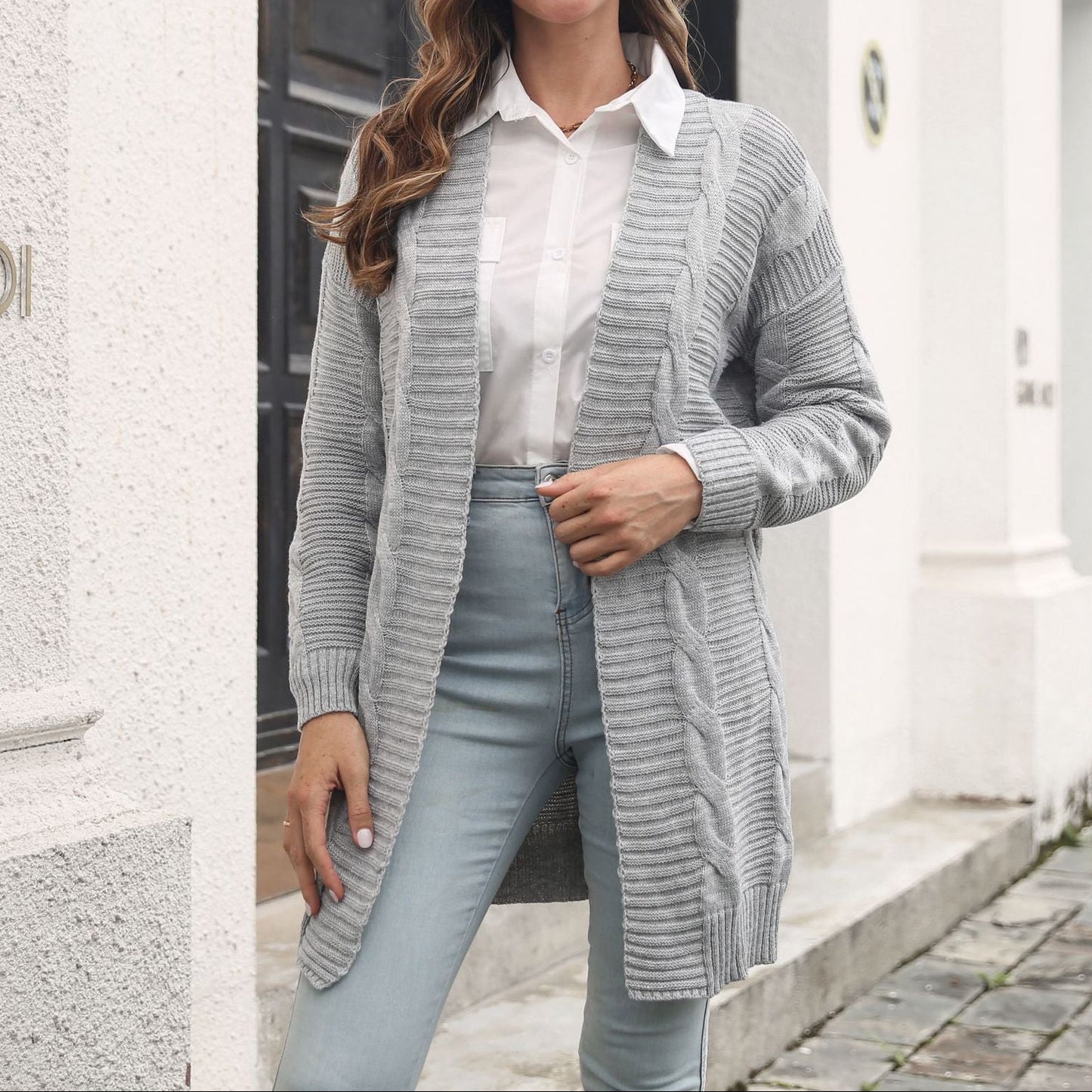 Women's Chunky Cable Knit Long Open Front Cardigan