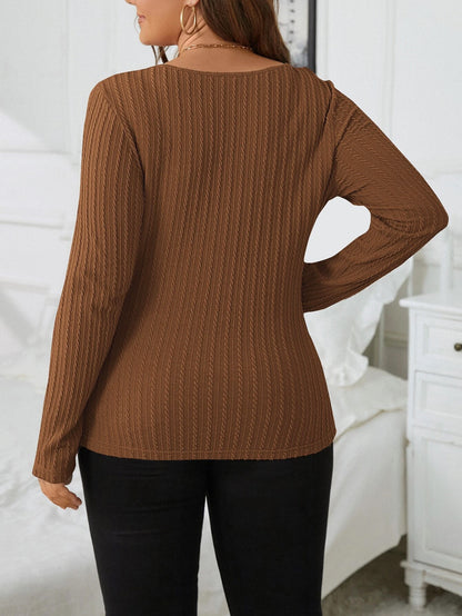 Slim and skinny waffle collar knit long sleeve t-shirt