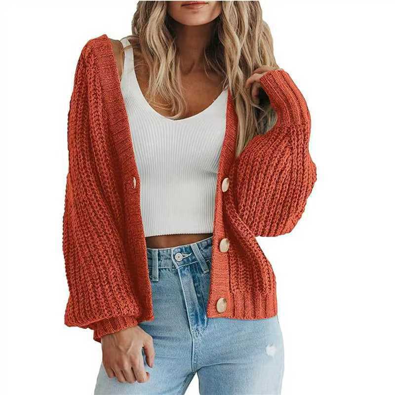 Chunky Knit Balloon Sleeve Button Cardigan