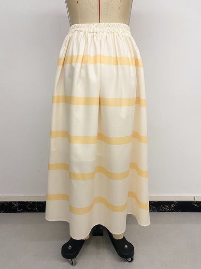 High Waist Striped Maxi Skirt Flowy Summer Vacation