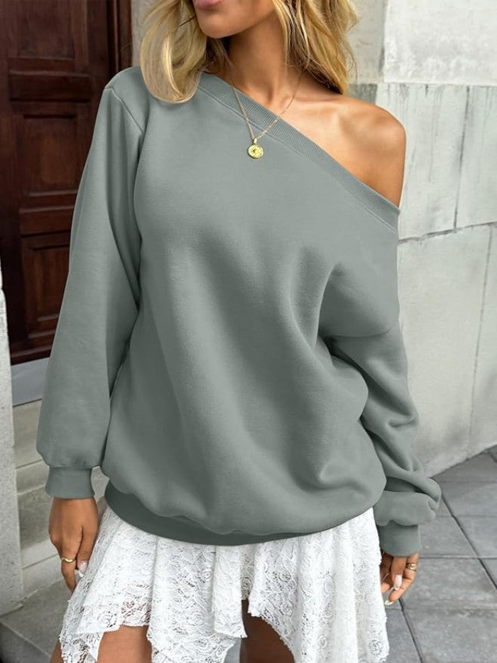 Off Shoulder Sweatshirt Women Oversized Casual Pullover