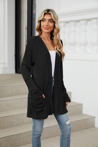 Cozy Ribbed Knit Long Sleeve Open Front Cardigan