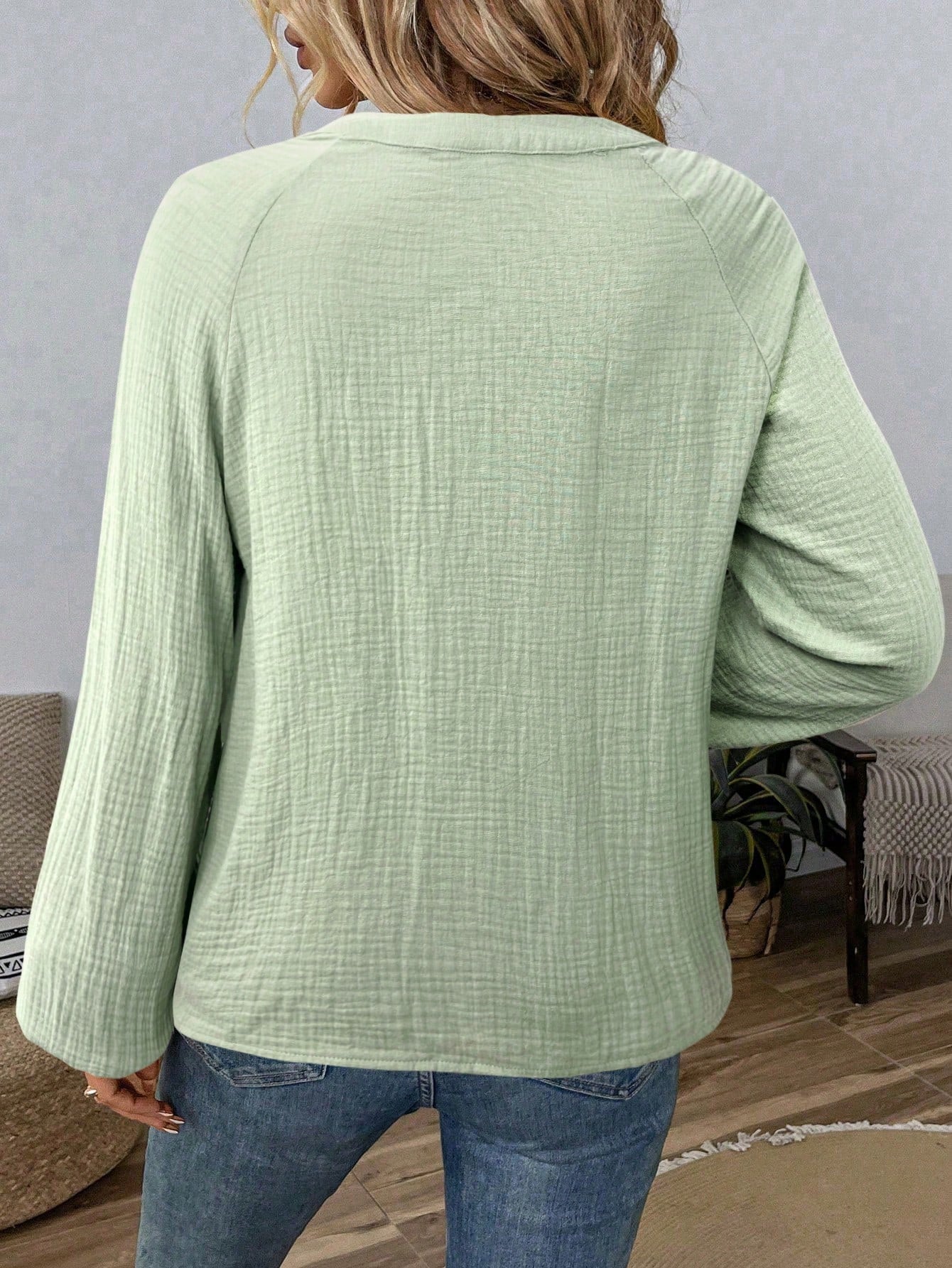 Boho Embroidered Cotton Blouse Women V Neck Peasant Top