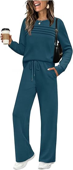 Women's 2 Piece Lounge Set Long Sleeve Wide Leg Pants