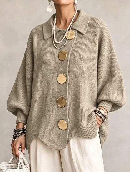 Womens Oversized Collared Cardigan Chunky Knit Button Front