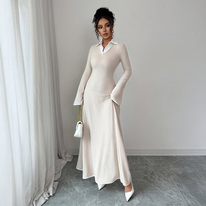 Ribbed Long Sleeve Collared Maxi Dress
