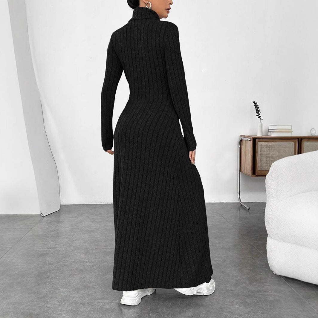 Ribbed Turtleneck Long Sleeve Maxi Sweater Dress