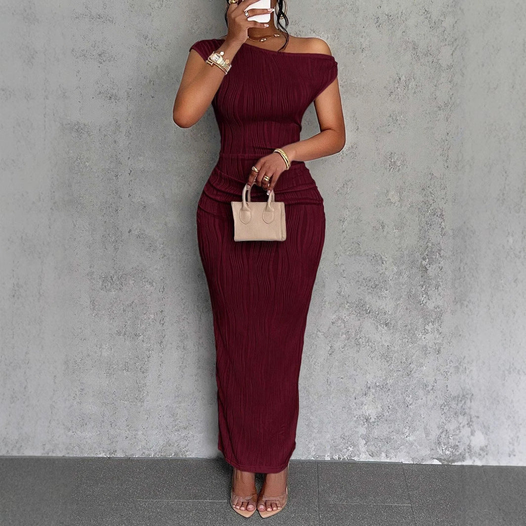 Women's One Shoulder Ribbed Bodycon Maxi Dress