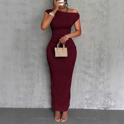 Women's One Shoulder Ribbed Bodycon Maxi Dress