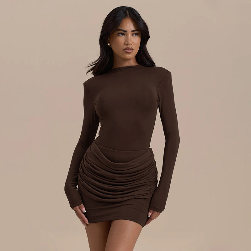 Sexy Long Sleeve Ruched Bodycon Mini Dress
